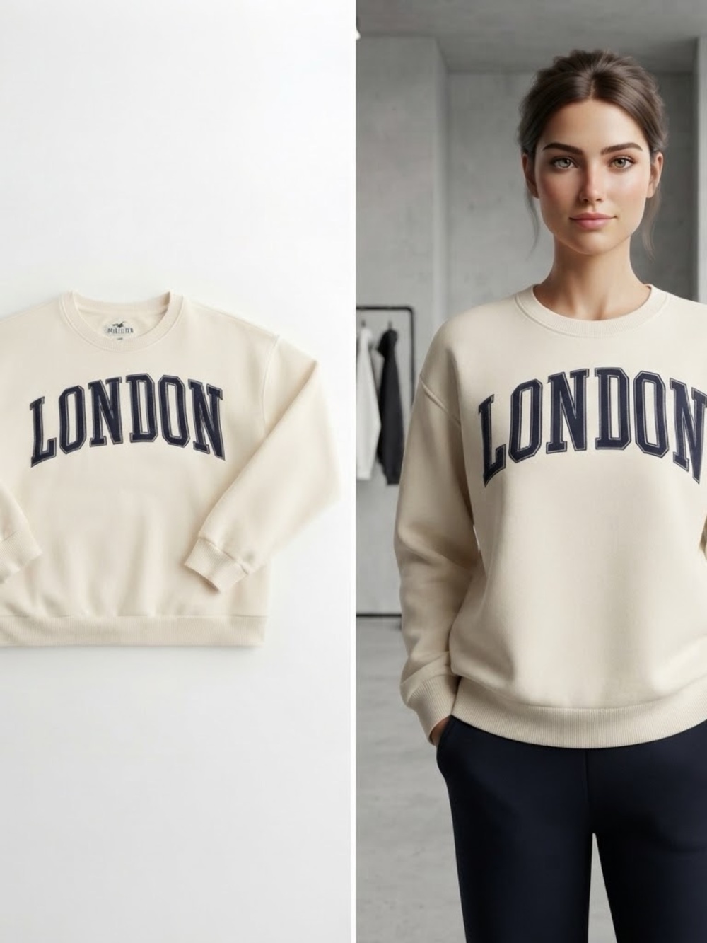 London Graphic Crewneck Sweatshirt - Cream Large